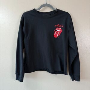 Rolling Stones Black Cropped Crewneck Sweatshirt